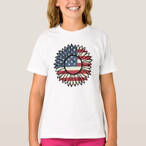 America Sunflower Flag Flower Shirt