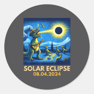 America T-rex Funny Total Solar Eclipse Usa Flag 2 Classic Round Sticker