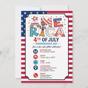 America Text and Stars Colorful Design Invitation