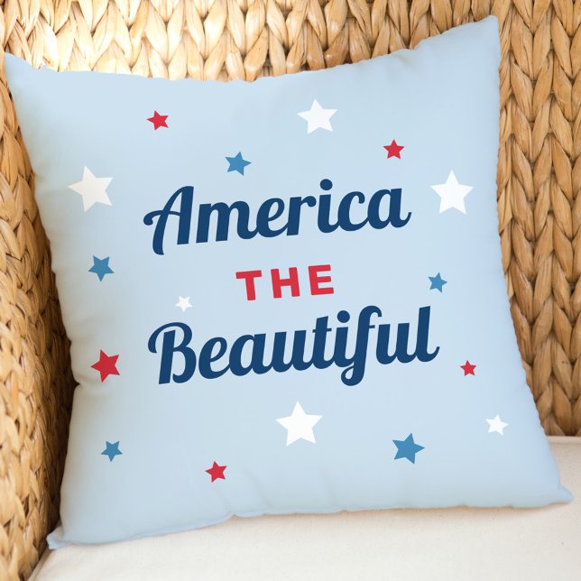 America the Beautiful Blue Star Patriotic Throw Pillow (Creator Uploaded)
