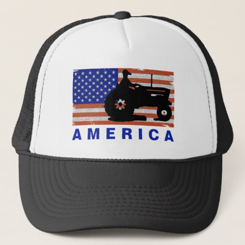 AMERICA _Tractor FLAG_B Trucker Hat