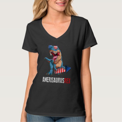 America Trex US Patriotic Dino 4th of July Firewor T_Shirt