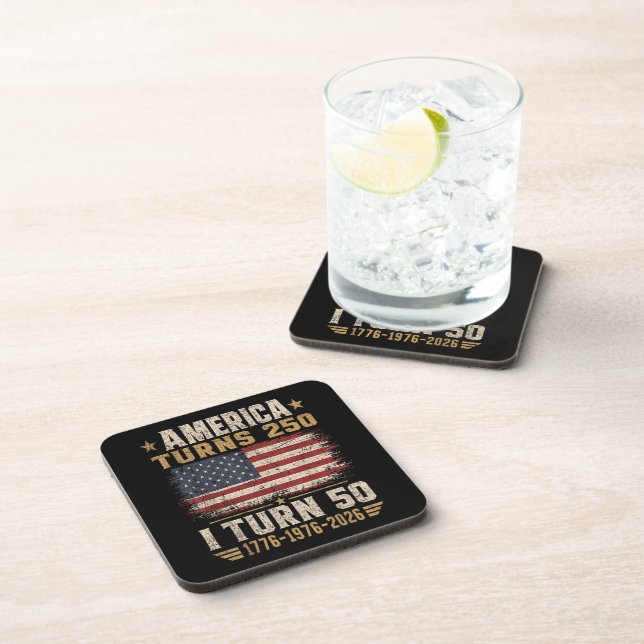 America Turns 250 I Turn 50 Beverage Coaster (Right Side)