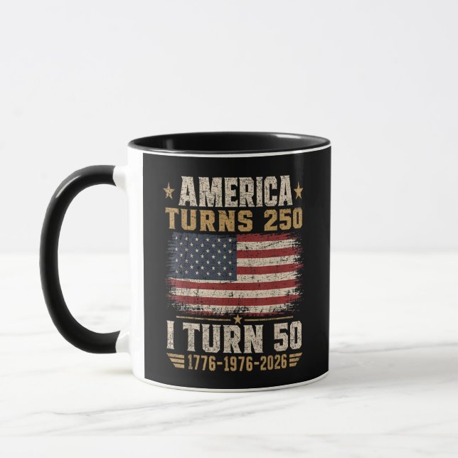 America Turns 250 I Turn 50 Mug (Left)
