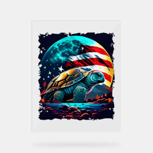 America turtle under Moon with American Flag Acrylic Sign