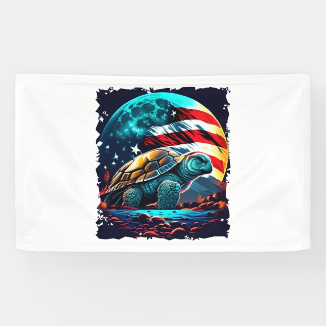 America turtle under Moon with American Flag    Banner (Horizontal)