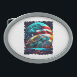 America turtle under Moon with American Flag    Belt Buckle<br><div class="desc">America turtle under Moon with American Flag</div>