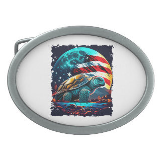 America turtle under Moon with American Flag Belt Buckle