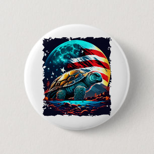 America turtle under Moon with American Flag Button