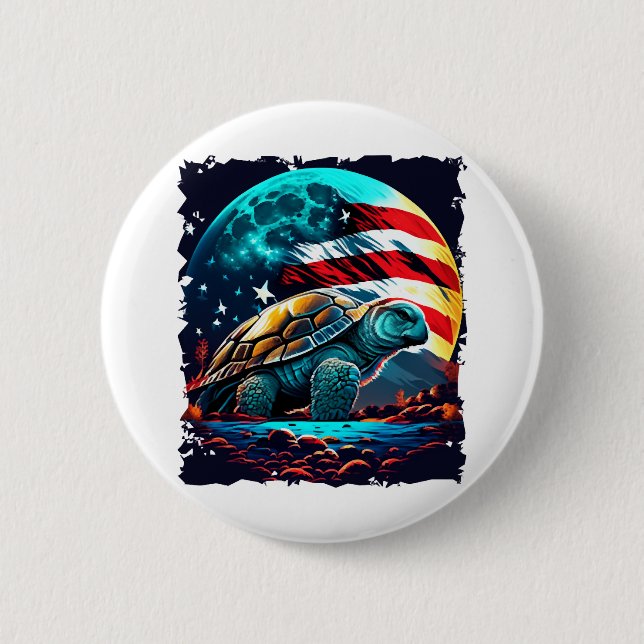 America turtle under Moon with American Flag    Button (Front)
