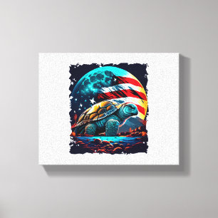 America turtle under Moon with American Flag Canvas Print