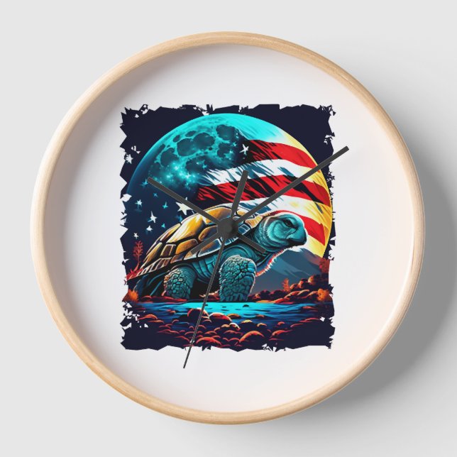 America turtle under Moon with American Flag    Clock (Front)