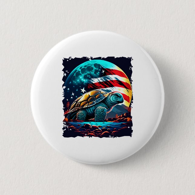 America turtle under Moon with American Flag Copy  Button (Front)