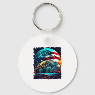 America turtle under Moon with American Flag Copy Keychain