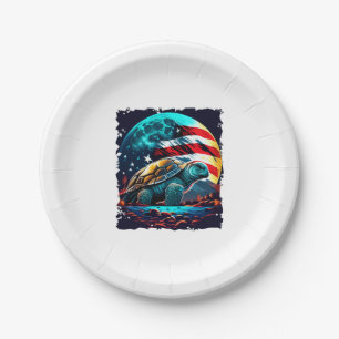 America turtle under Moon with American Flag Copy  Paper Plates