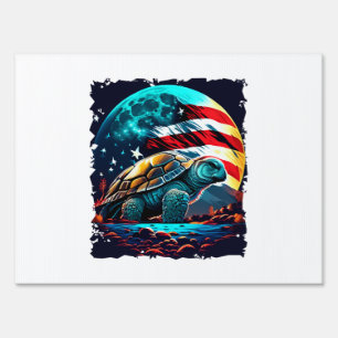 America turtle under Moon with American Flag Copy  Sign