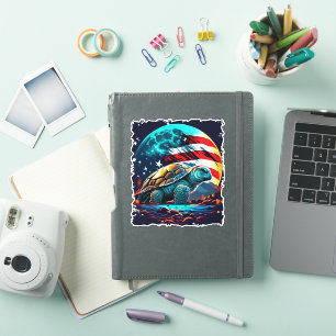 America turtle under Moon with American Flag Copy  Sticker