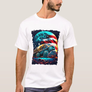 America turtle under Moon with American Flag Copy T-Shirt