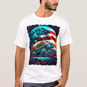 America turtle under Moon with American Flag Copy  T-Shirt