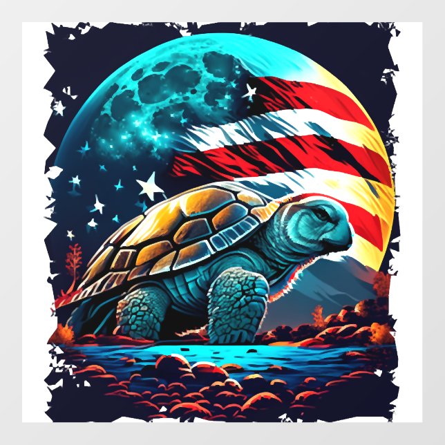 America turtle under Moon with American Flag Copy  Wall Decal (Front)