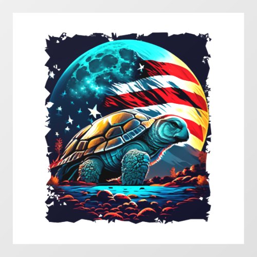 America turtle under Moon with American Flag Floor Decals