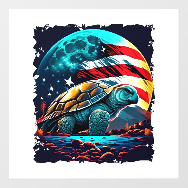 America turtle under Moon with American Flag Floor Decals (Front)