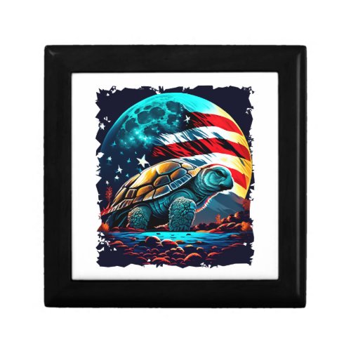 America turtle under Moon with American Flag Gift Box