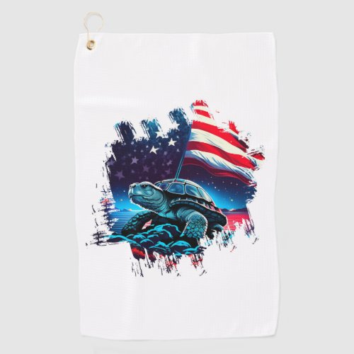 America turtle under Moon with American Flag Golf Towel
