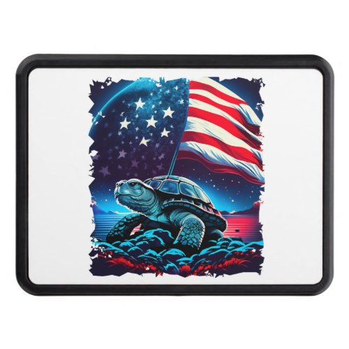 America turtle under Moon with American Flag Hitch Cover