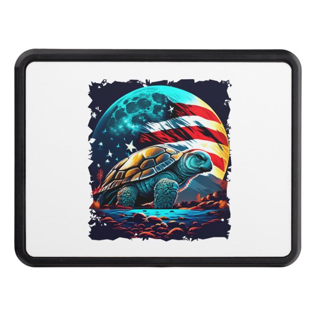 America turtle under Moon with American Flag Hitch Cover (Front)