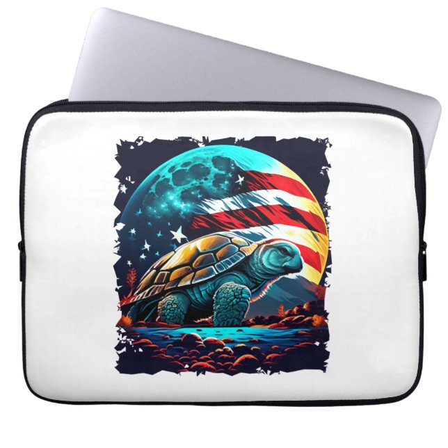 America turtle under Moon with American Flag    Laptop Sleeve (Front)