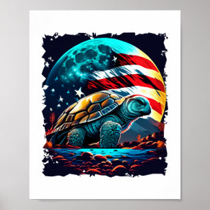 America turtle under Moon with American Flag    Poster