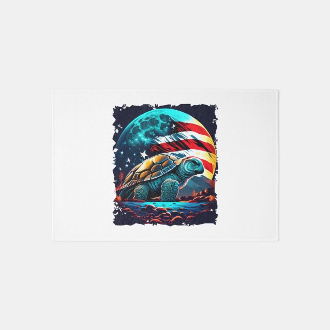America turtle under Moon with American Flag    Rug (Front)