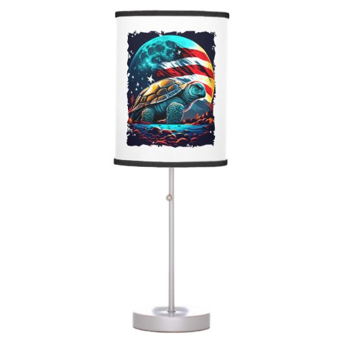 America turtle under Moon with American Flag Table Lamp