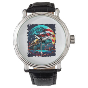 America turtle under Moon with American Flag    Watch