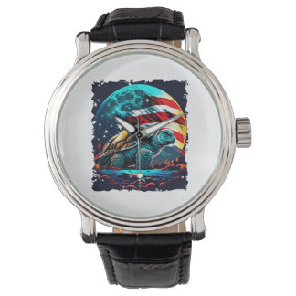 America turtle under Moon with American Flag Watch