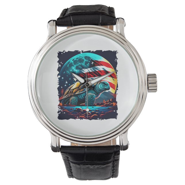 America turtle under Moon with American Flag    Watch (Front)