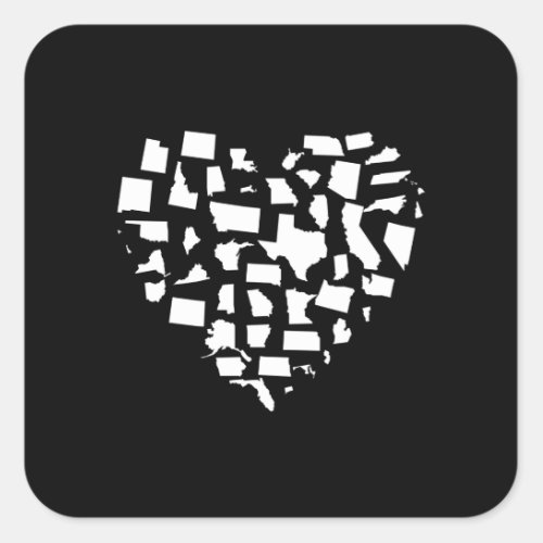 America United States Heart Map Square Sticker