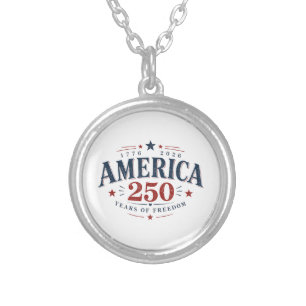 America USA 250th, 250 Years of Freedom Silver Plated Necklace