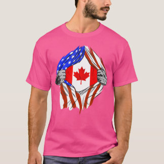 America Usa Canadian Flag Chest Canadian Roots Can T-Shirt