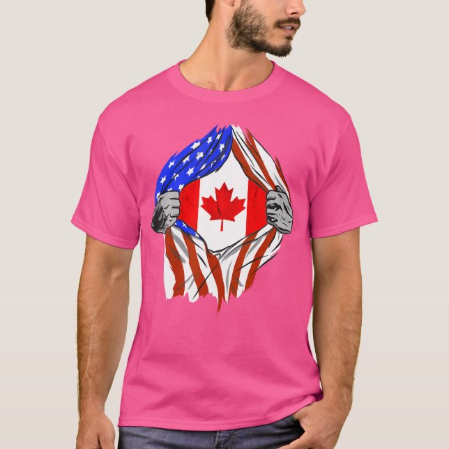 America Usa Canadian Flag Chest Canadian Roots Can T-Shirt (Front)