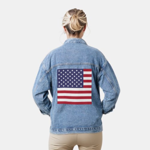 America USA  Flag Red White Blue Patriotic Womens Denim Jacket