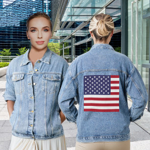 America USA Flag Red White Blue Patriotic Women's Denim Jacket