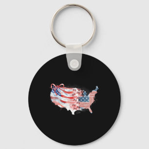 America Usa Map Preppy 4th Of July Happy Independe Keychain