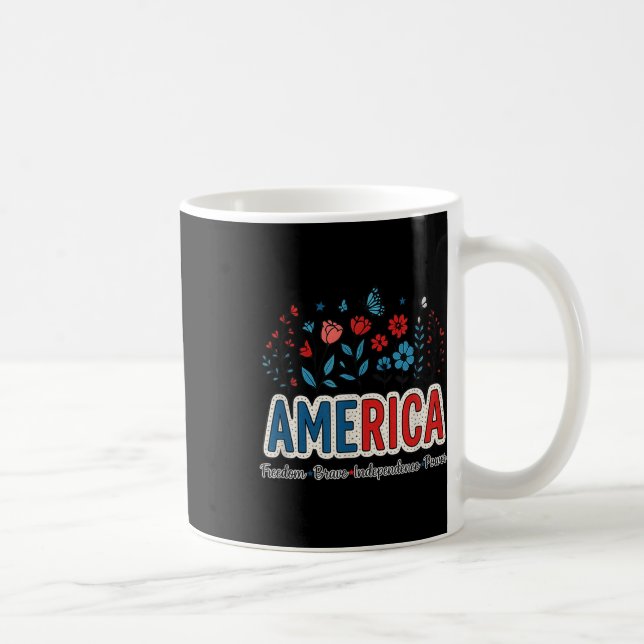 America Usa Merica July 4th Fourth Flowers Floral  Coffee Mug (Right)