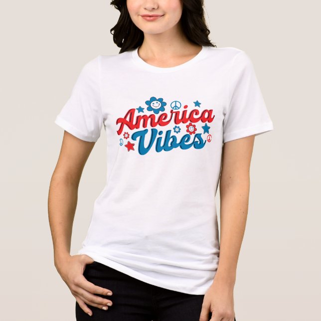 AMERICA VIBES Groovy Retro Typography Tri-Blend Shirt (Front)