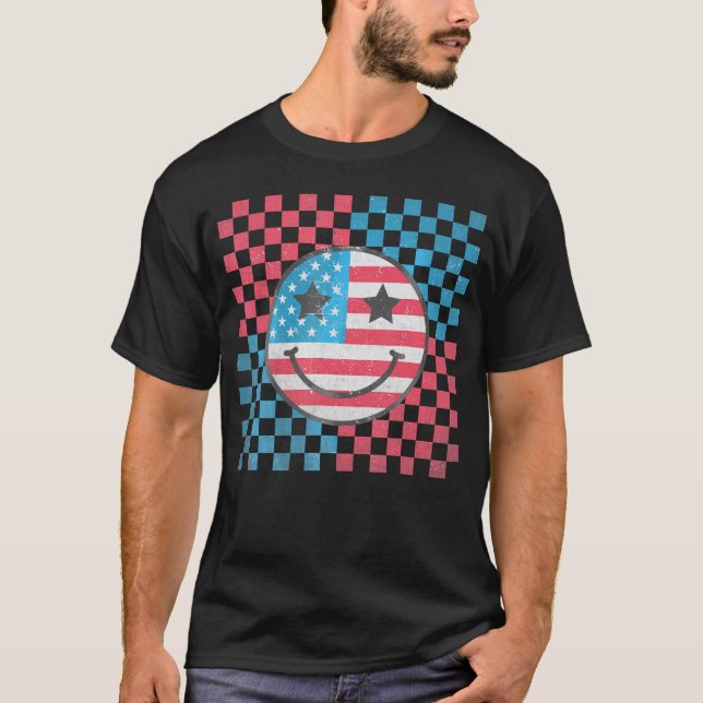America Vibes Happy Face Smile American Flag 4Th O T-Shirt (Front)