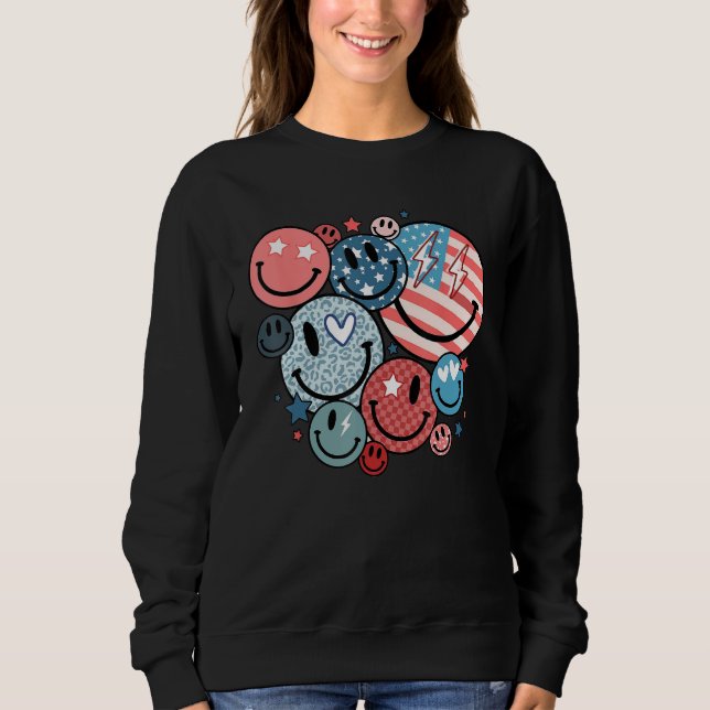 America Vibes Happy Face Smile Flower American 4th Sweatshirt (Front)