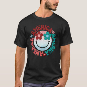 America Vibes Happy Face Smile Flower American 4th T-Shirt
