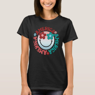America Vibes Happy Face Smile Flower American 4th T-Shirt